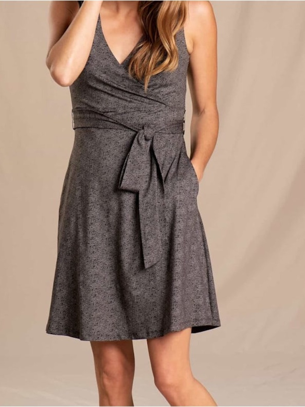 Toad & Co Cue Sleeveless Brown Buffalo Herringbone Stretch Wrap Dress Size XS